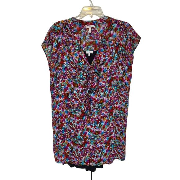 Joie Floral Silk Ruffle Button Mini Dress Short Sleeve Anthropologie Doen Style - Picture 3 of 8